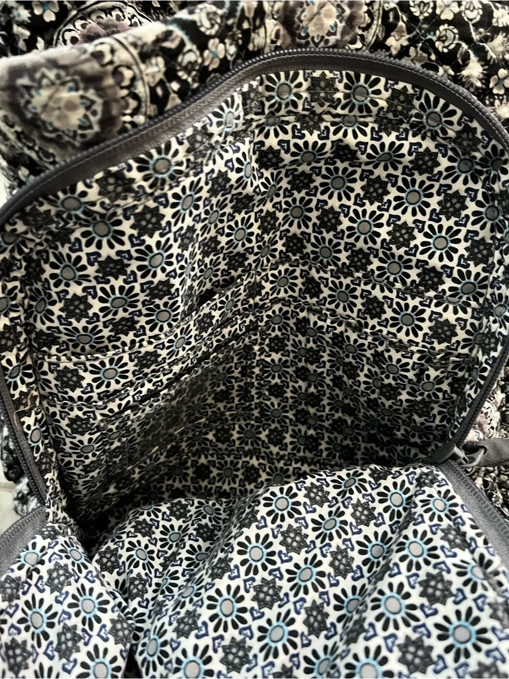 Vera Bradley Black and Gray Medallion Quilted Backpack